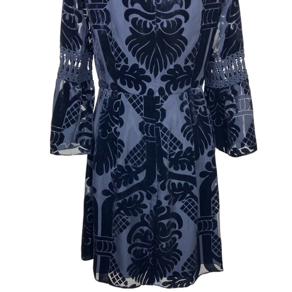 Eliza J Burnout Velvet Fit and Flare Mini Dress Bell Sleeves Dark Romance Sz 4 - Picture 9 of 16